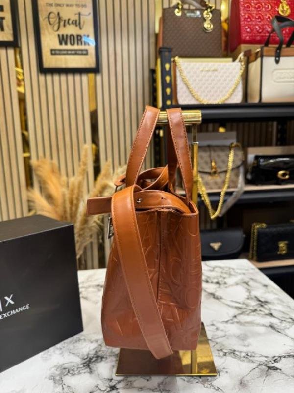Arma Exchange Embossed Large Logo Tote Bag With Box And Dust Bag (8807 Brown)