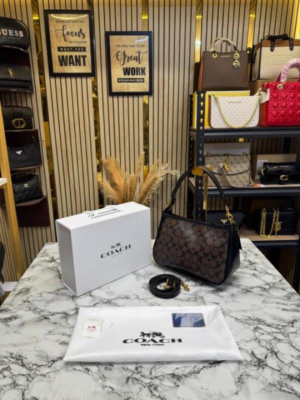 Coac Penelope Shoulder Bag in Signature Canvas With Magnetic Box And Dust Bag (Coffee 8386)