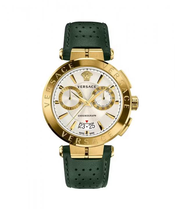 Versace Aion Chronograph Gold-Tone Green Leather Belt