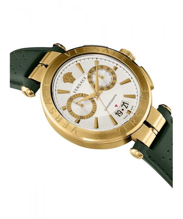 Versace Aion Chronograph Gold-Tone Green Leather Belt