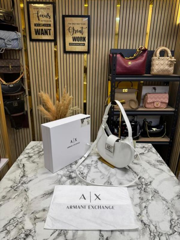 Arma Exchange AX Crescent Moon Shoulder Bag With Box And Dust Bag (White 2346)