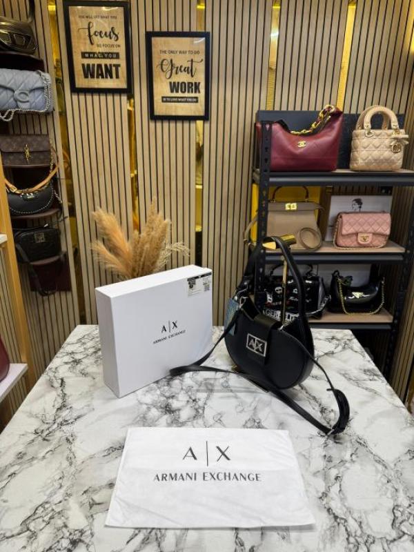 Arma Exchange AX Crescent Moon Shoulder Bag With Box And Dust Bag (Black 2346)