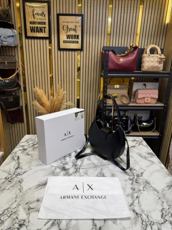 Arma Exchange AX Crescent Moon Shoulder Bag With Box And Dust Bag (Black 2346)