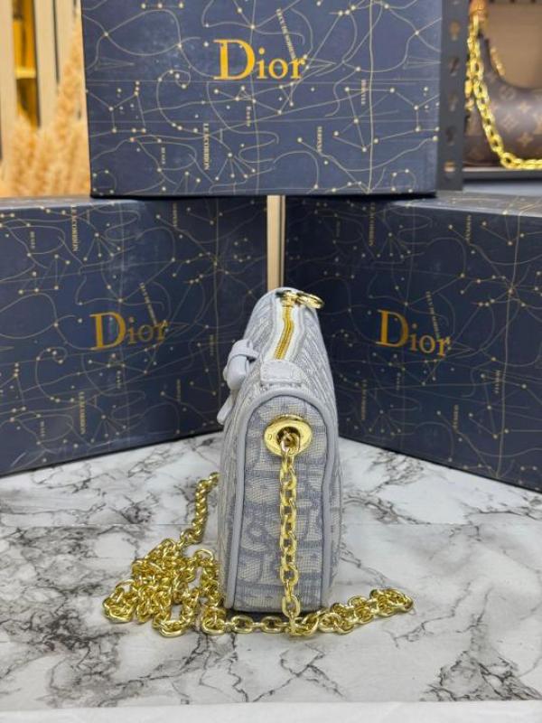 Christian Dio Oblique Jacquard Bow Chain Crossbody Bag (2800-Gray)