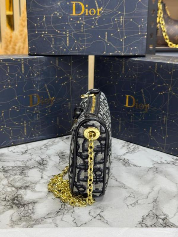 Christian Dio Oblique Jacquard Bow Chain Crossbody Bag (2800-Black)