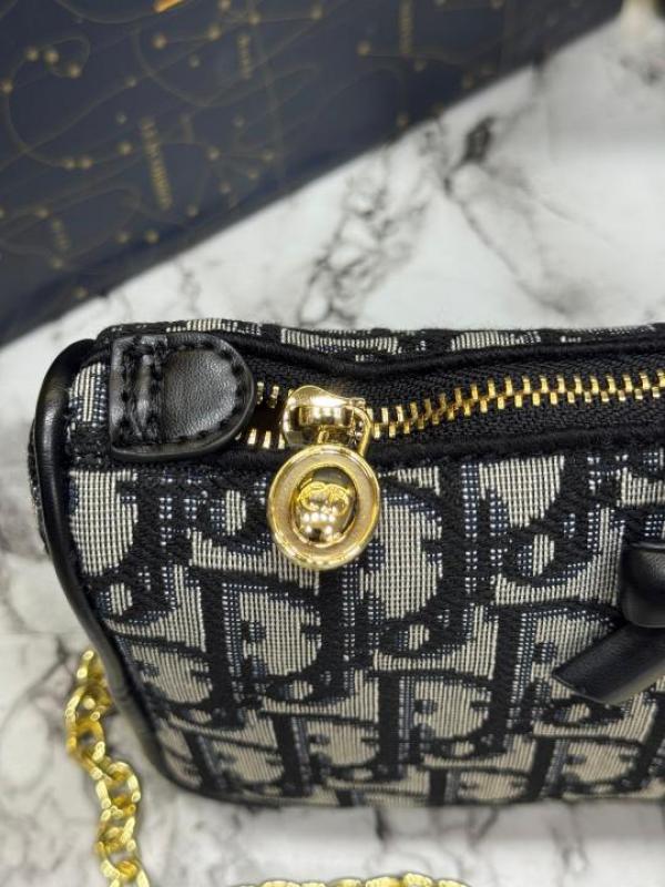 Christian Dio Oblique Jacquard Bow Chain Crossbody Bag (2800-Black)