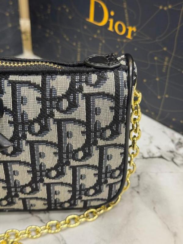 Christian Dio Oblique Jacquard Bow Chain Crossbody Bag (2800-Black)