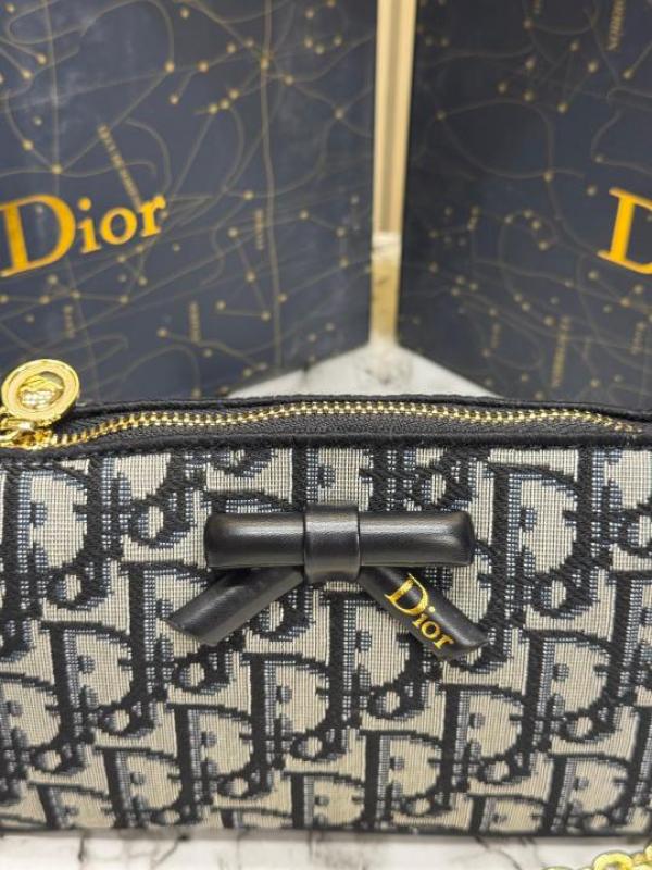 Christian Dio Oblique Jacquard Bow Chain Crossbody Bag (2800-Black)