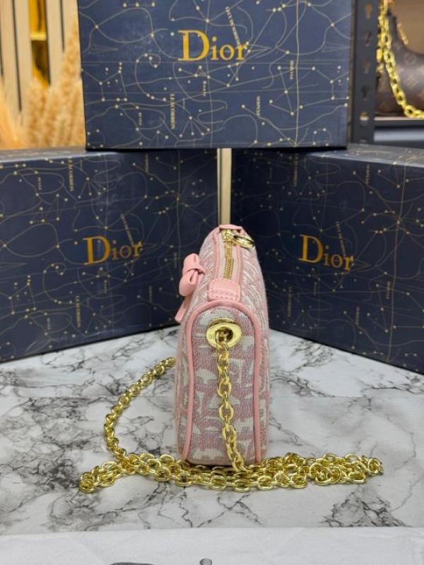 Christian Dio Oblique Jacquard Bow Chain Crossbody Bag (2800-Pink)