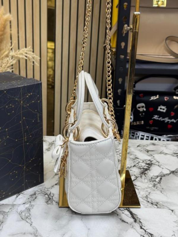 Christian Dio Mini Lady D-Joy Cannage Lambskin Shoulder Bag With Box & Dust Bag (2807-White)