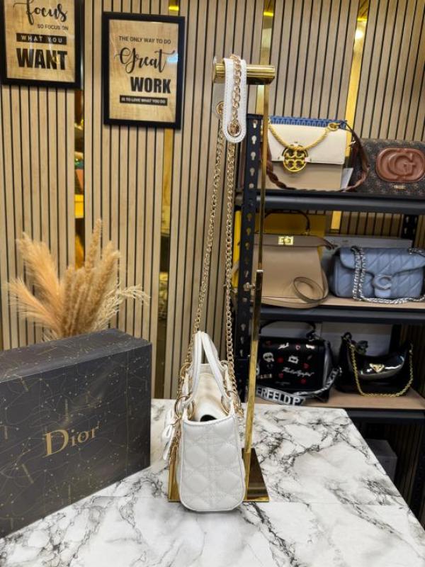 Christian Dio Mini Lady D-Joy Cannage Lambskin Shoulder Bag With Box & Dust Bag (2807-White)