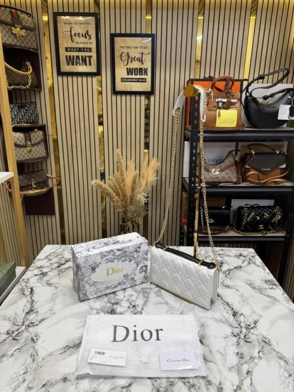 Dioxr Lady D-Joy Style Cannage Lambskin Leather Chain Shoulder Bag (white) (2804)