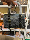 Michael Kor Bedford Legacy Extra-Small Logo Duffle Crossbody Bag in Black Logo-print Canvas With Acorn Leather (1712)
