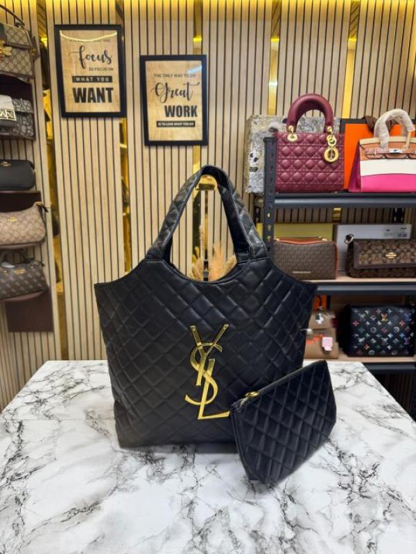 Yve_s Sain t Laurent YSL Maxi Tote Bag Wit atching Wallet Includes Dust Bag (Black)