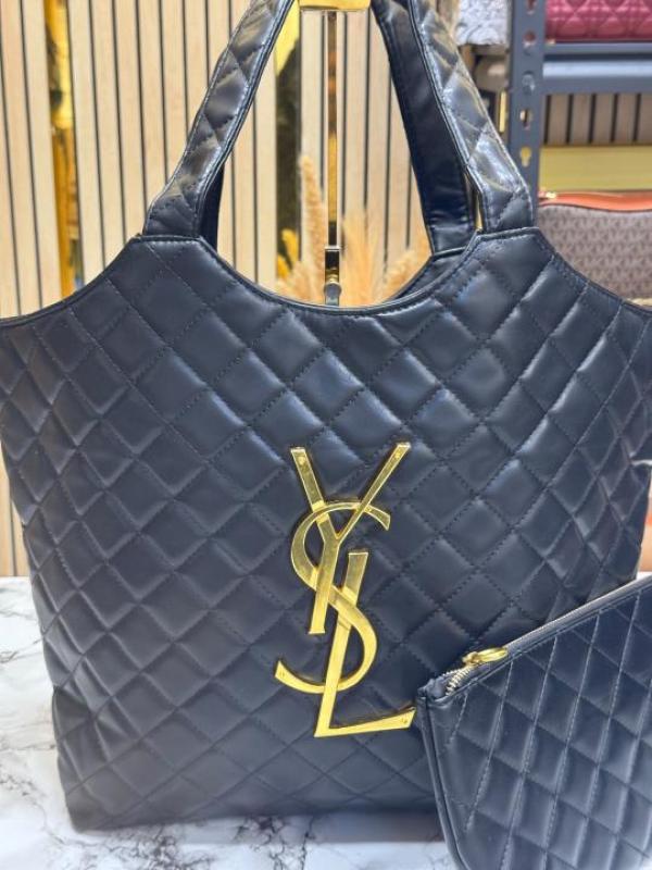 Yve_s Sain t Laurent YSL Maxi Tote Bag Wit atching Wallet Includes Dust Bag (Black)