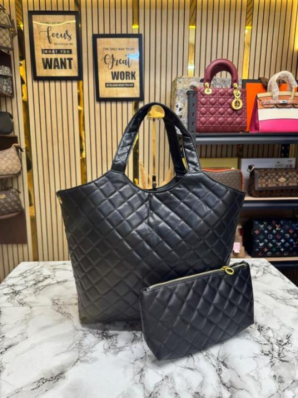 Yve_s Sain t Laurent YSL Maxi Tote Bag Wit atching Wallet Includes Dust Bag (Black)