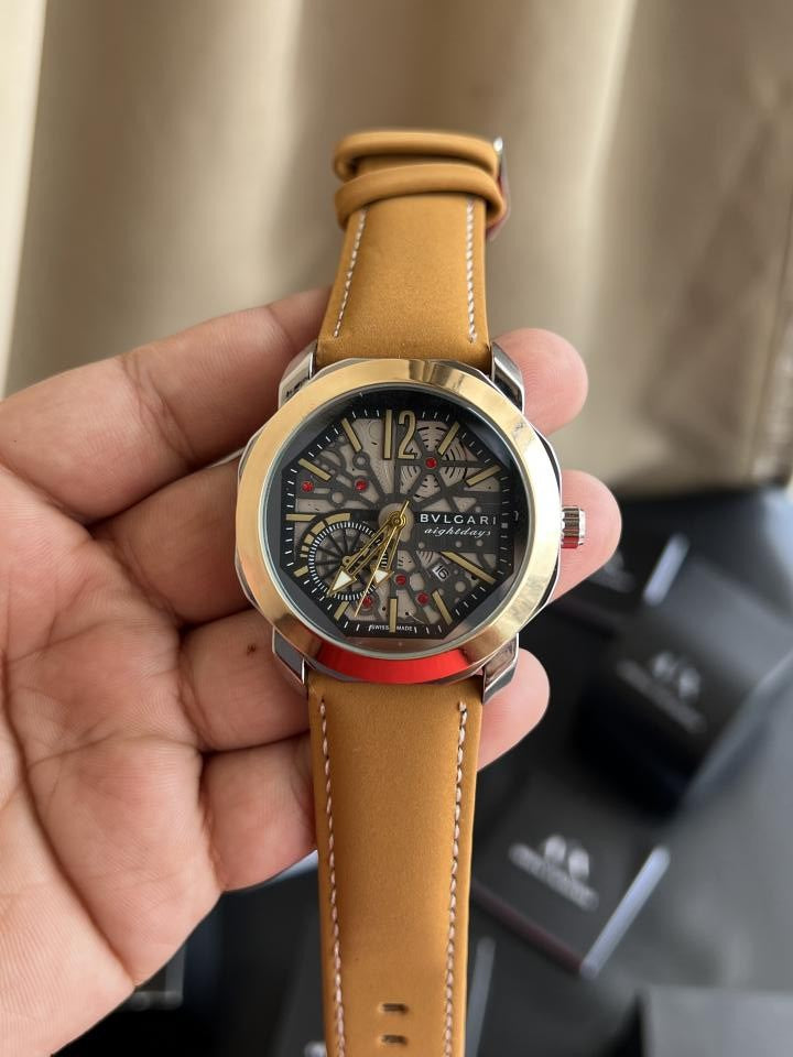 BVLGARI PREMIUM BROWN LEATHER WATCH