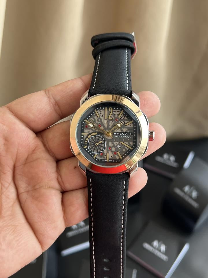 BVLGARI PREMIUM BLACK LEATHER WATCH
