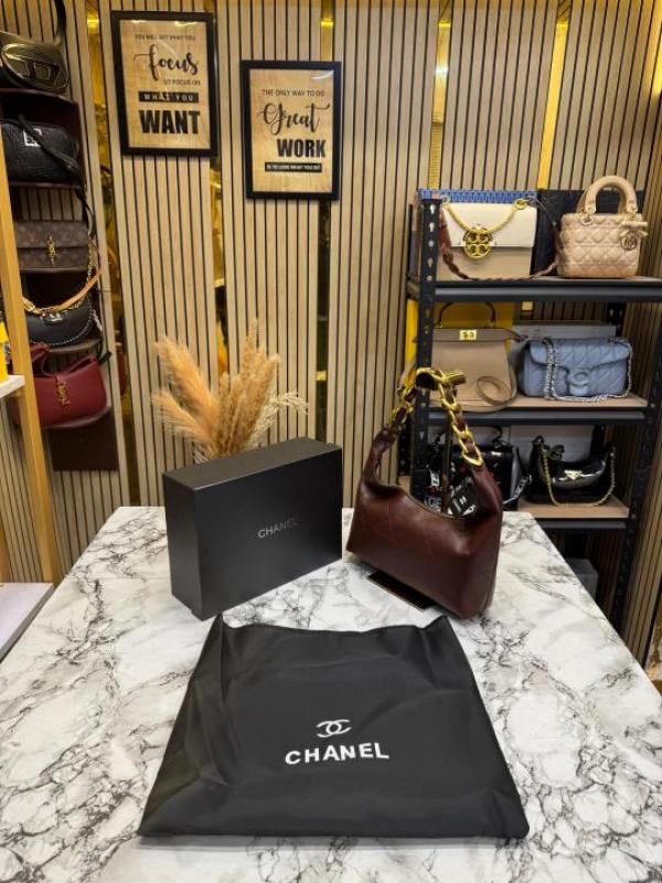 Chane Quilted Maxi Hobo Bag With Box And Dust Bag (Coffee) (2606)