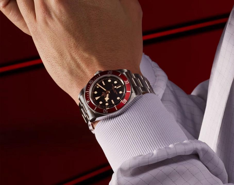 Tudor Black Bay Automatic Burgundy Red Bezel And a Black Gilt Dial