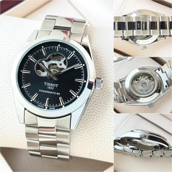 Tissoot Gentleman Powermatic 80 Open Heart Cutout On The Black Dial