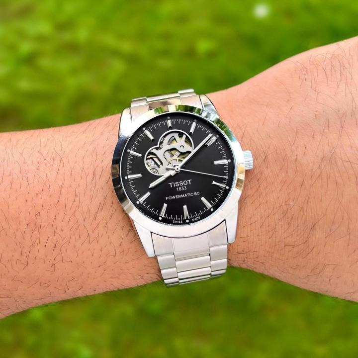 Tissoot Gentleman Powermatic 80 Open Heart Cutout On The Black Dial