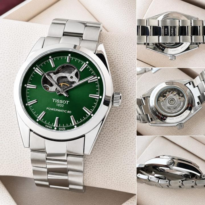 Tissoot Gentleman Powermatic 80 Open Heart Striking Green Dial