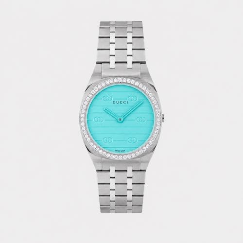 Gucci 25H 30mm Silver Tiffany Diamond Bezel