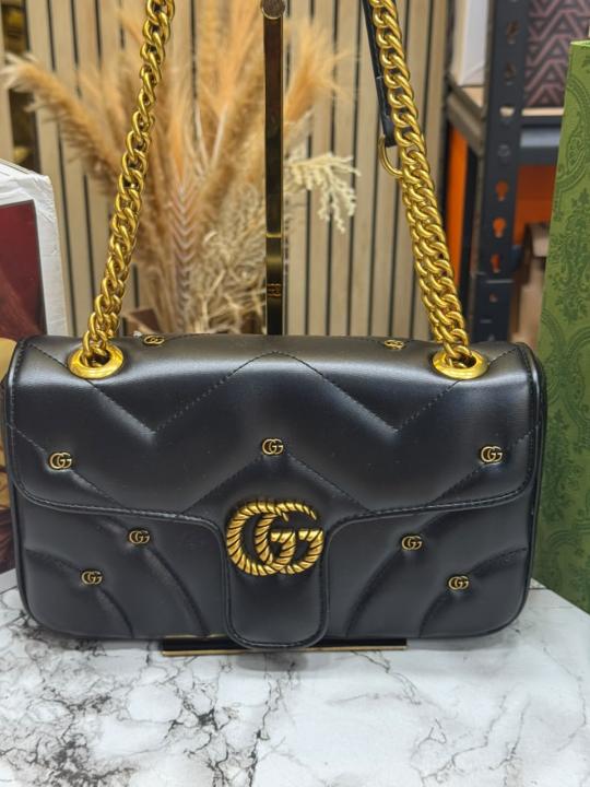 Gucc GG Marmont G Mini Studs Shoulder Bag With Double Box And Dust Bag (Black) (1091)