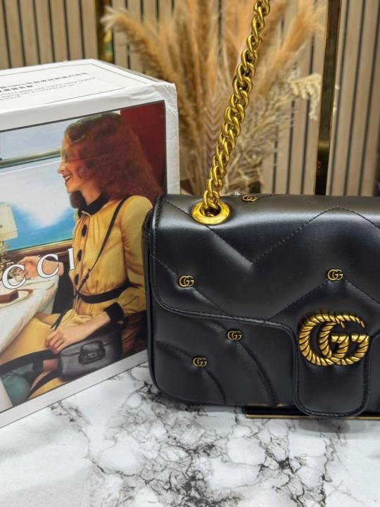 Gucc GG Marmont G Mini Studs Shoulder Bag With Double Box And Dust Bag (Black) (1091)