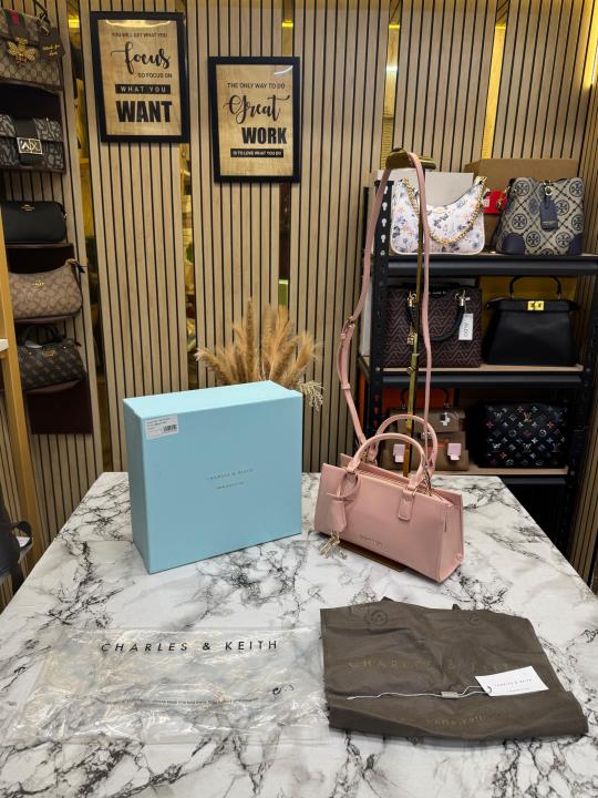 Charle & Keith Structured Top Handle Shoulder Bag With Box And Dust Bag (Pink)