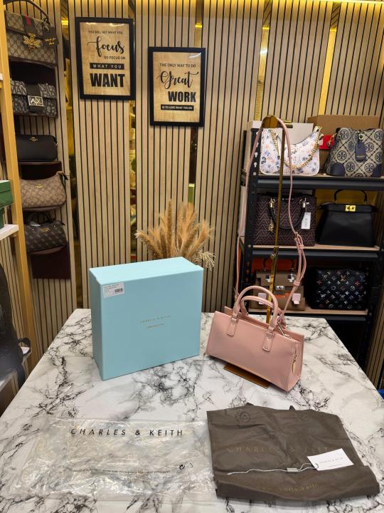 Charle & Keith Structured Top Handle Shoulder Bag With Box And Dust Bag (Pink)