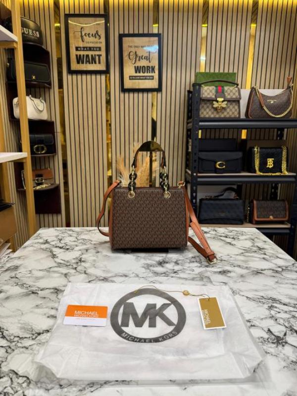 Michael Kor Cynthia Signature Logo Satchel Bag With Dust Bag (Brown) (F-2001)