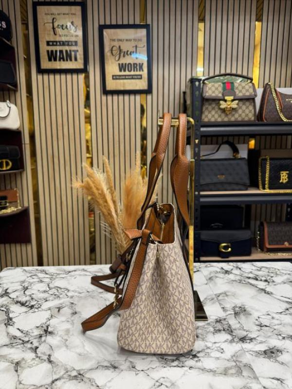 Michael Kor Romee Signature Logo Crossbody Bag With Dust Bag And Card (Beige)