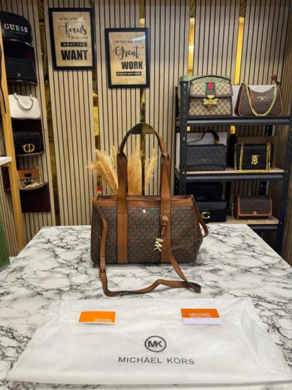 Michael Kor Romee Signature Logo Crossbody Bag With Dust Bag And Card (Brown)