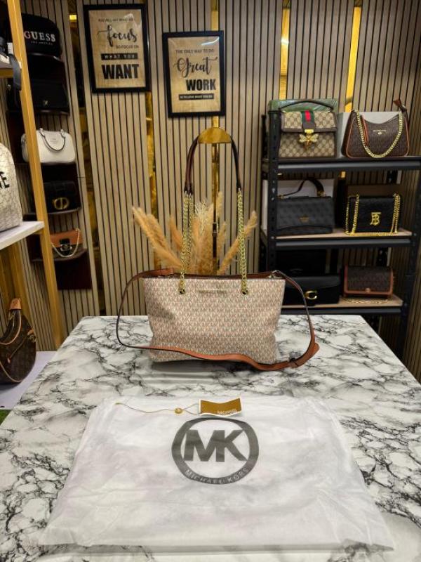 Michael Kor Teagan Large Long Drop Satchel Tote Bag (Beige) F-70198