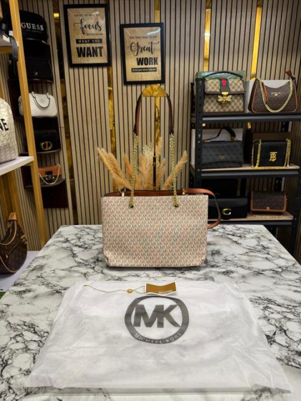 Michael Kor Teagan Large Long Drop Satchel Tote Bag (Beige) F-70198