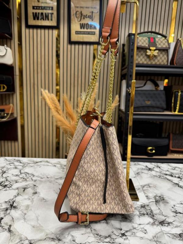 Michael Kor Teagan Large Long Drop Satchel Tote Bag (Beige) F-70198