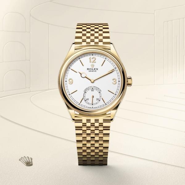 Roleex Perpetual 1908 Yellow Gold Chain White Dial