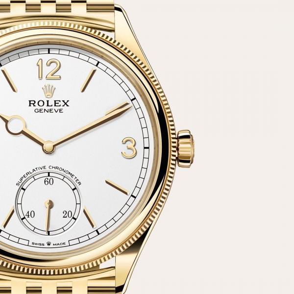 Roleex Perpetual 1908 Yellow Gold Chain White Dial