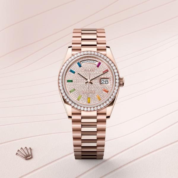 Roleex Day-Date 36 Everose Gold With Diamond-Paved Dial Multicolour
