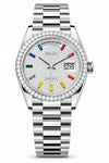Roleex Day-Date 36 Silver Chain With Diamond-Paved Dial Multicolour.
