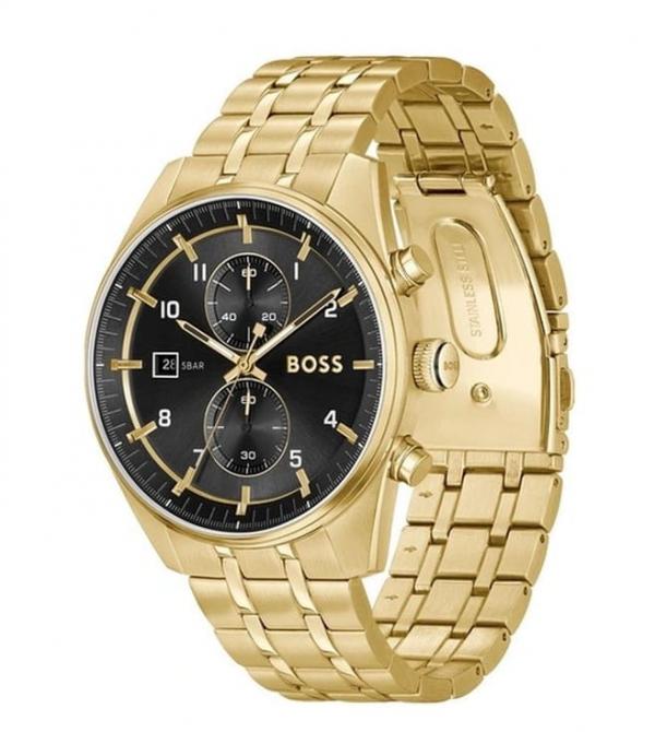 Boss Skytraveller Chronograph Model-1514152. Gold Tone Black Dial