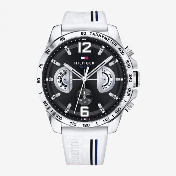 Tommy Hilfigeer Decker White Silicone Straps Matte Black Multi-Dial