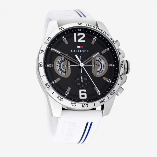 Tommy Hilfigeer Decker White Silicone Straps Matte Black Multi-Dial