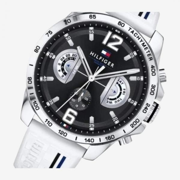 Tommy Hilfigeer Decker White Silicone Straps Matte Black Multi-Dial