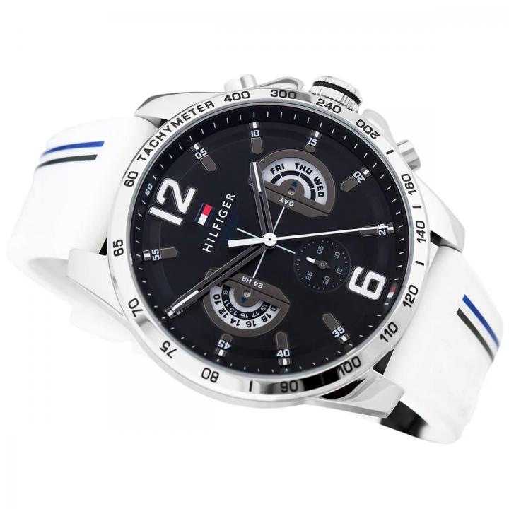 Tommy Hilfigeer Decker White Silicone Straps Matte Black Multi-Dial