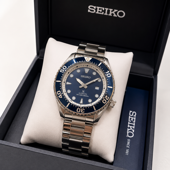 SEIKO PREMIUM SILVER BLUE SWIFT MOVEMENT BACK OPEN