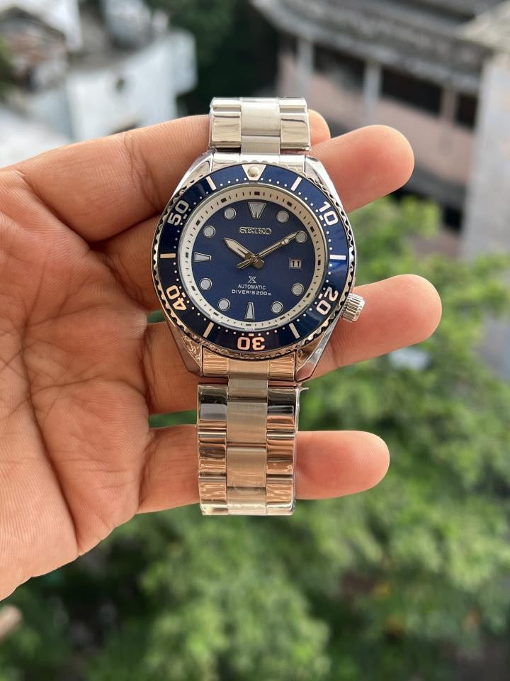 SEIKO PREMIUM SILVER BLUE SWIFT MOVEMENT BACK OPEN