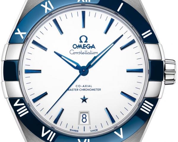 Omegga Constellation 41MM Co-Axial Master Chronometer Silver Chain White Dial Blue Ring